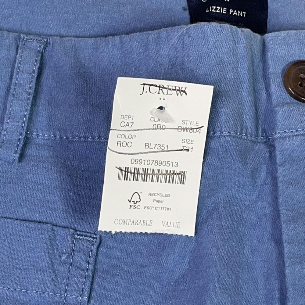 J.Crew Lizzie Pant 31T Tall Blue Wide Leg Cotton Linen Patch Pocket BW804 NEW - Picture 5 of 13
